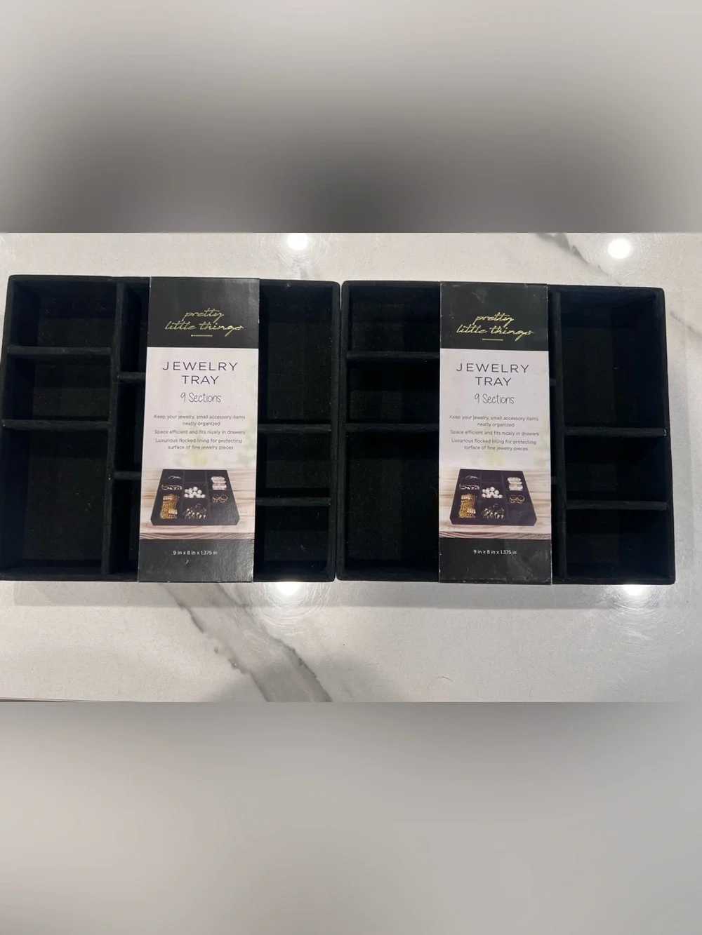 Two Black Velvet Liner Jewelry 9 Sections Inserts Tray